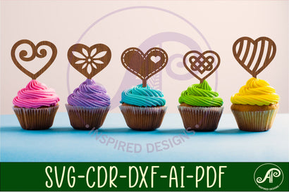Heart cupcake toppers, 12 designs SVG laser cut SVG APInspireddesigns 