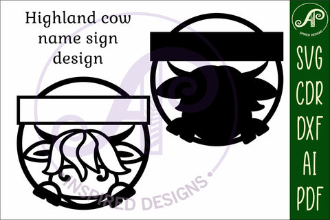 Highland cow name sign svg laser cut template SVG APInspireddesigns 
