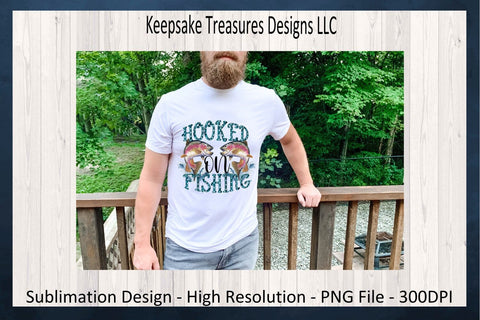 Hooked On Fishing, Sublimation Design PNG, Father's Day Gifts, Digital Download, Water Splashes, PNG, Salmon, Unsex Tees Sublimation Keepsake Treasures Designs LLC. 