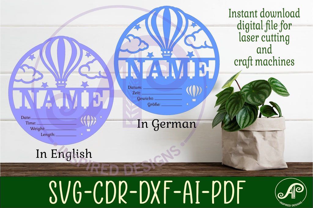 Hot air balloon Newborn Baby stats, Birth plaque, name - So Fontsy