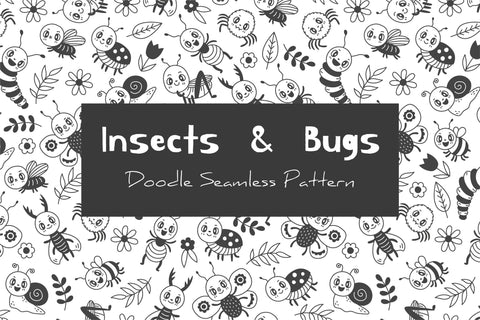 Insects And Bugs Doodle Seamless Pattern Digital Pattern Rin Green 