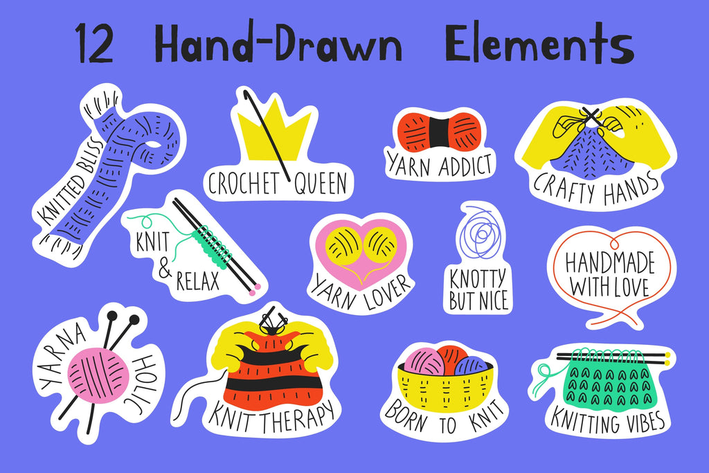 Knitting Stickers PNG So Fontsy