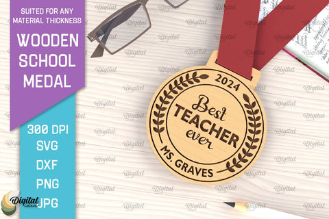 Laser Cut Wooden School Medal. Engraved School Medal SVG SVG Evgenyia Guschina 