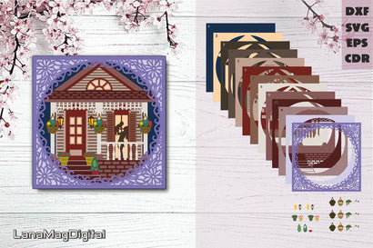 Layered house New Orleans house Mother with baby Shadow box 3D Paper LanaMagDigital 