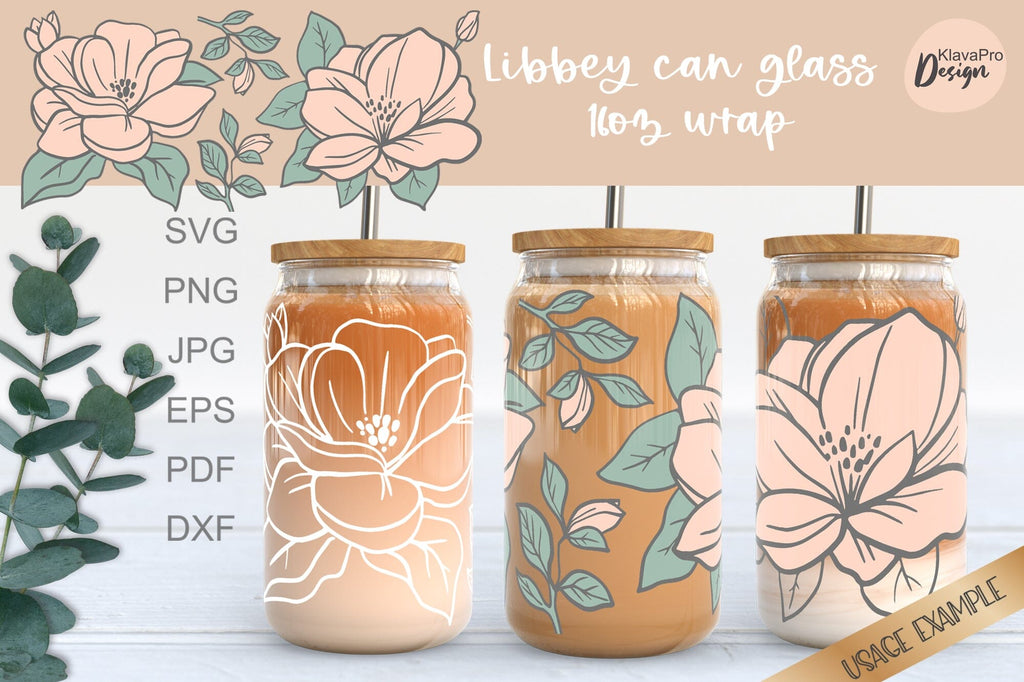 Libbey glass 16oz | Flowers Can glass wrap | SVG Bundle - So Fontsy