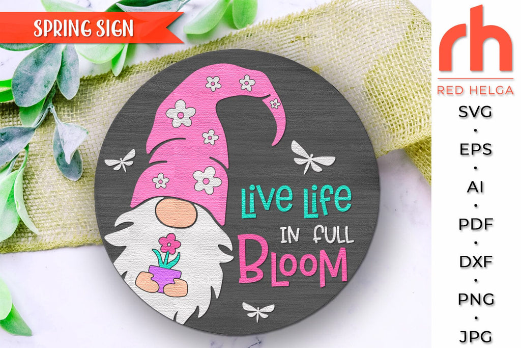 Live Life in Full Bloom SVG, Spring Door Sign Cut File - So Fontsy