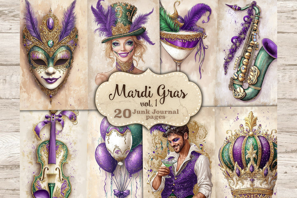 Mardi Gras Junk Journal Pages | Carnival Printable - So Fontsy