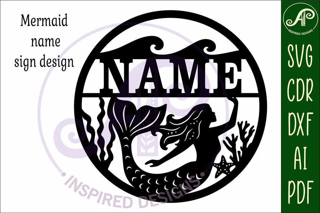 Mermaid name sign svg laser cut template - So Fontsy