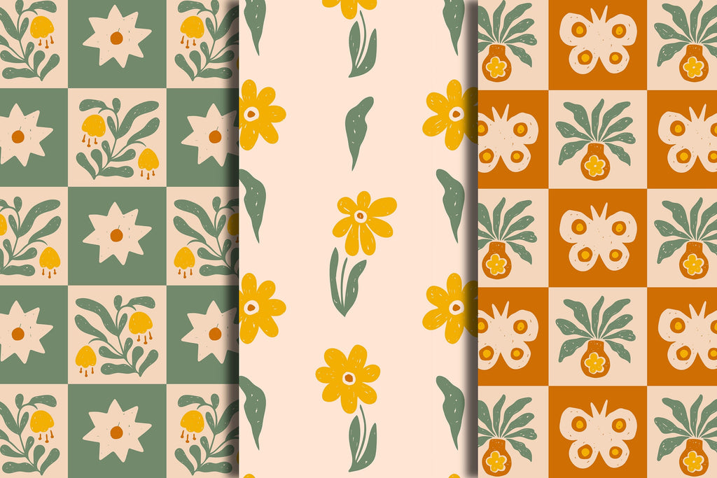 Mid Century Flowers Seamless Patterns - So Fontsy