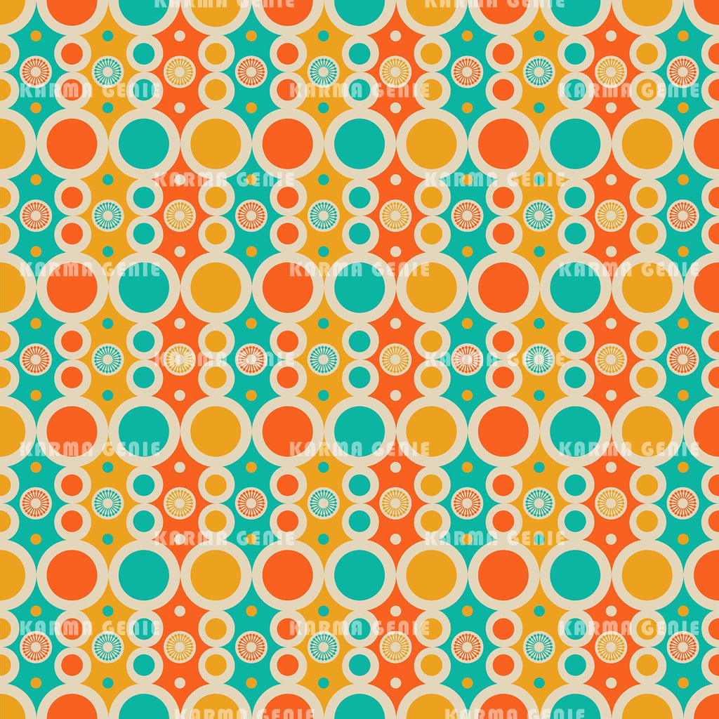 Mid Century Orange Yellow Green Retro Circles Colorful 70s Pattern ...