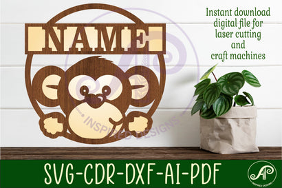 Monkey name sign svg laser cut template SVG APInspireddesigns 