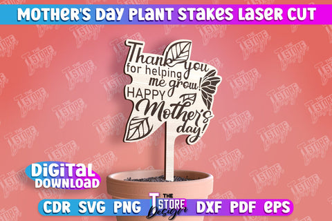 Mothers Day Plant Trellis Laser Cut | Mom Plant Stakes Design | Garden Stakes Laser Cut | Mom Cake Topper SVG The T Store Design 