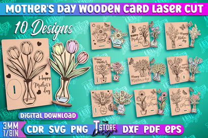 Mother's Day Wooden Card Bundle | Flower Design | Greeting Cards | Granny Gift | CNC File SVG The T Store Design 
