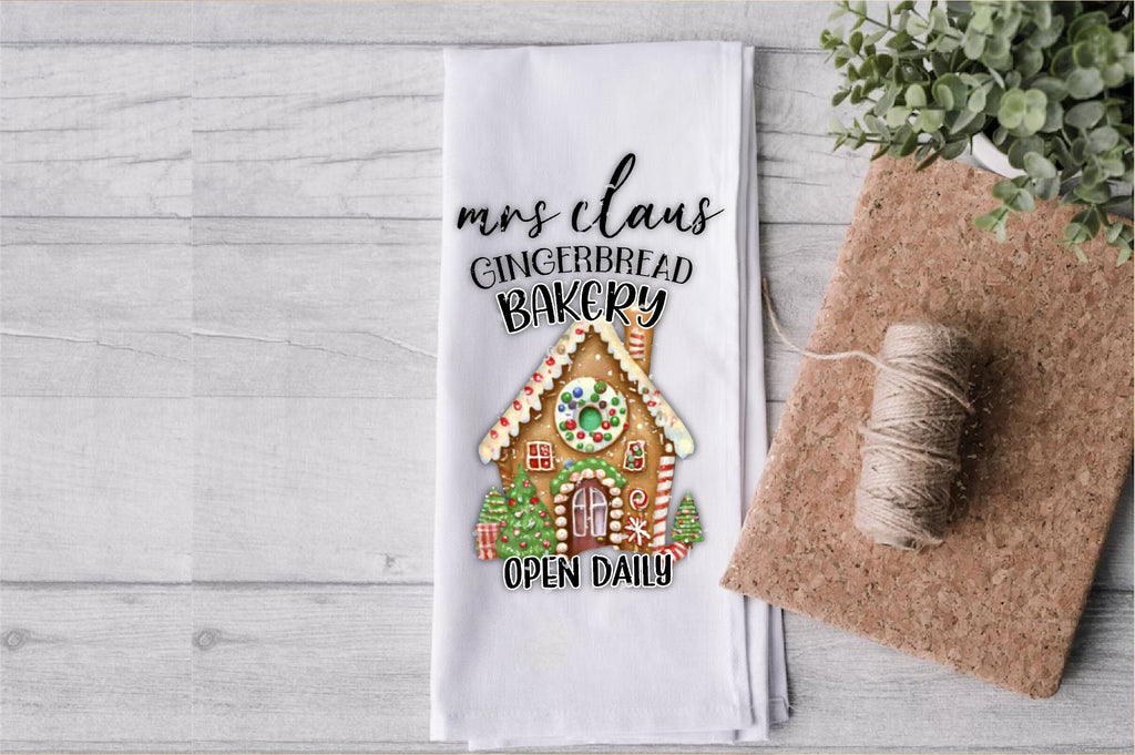 Mrs Claus Gingerbread Bakery Kitchen Towel So Fontsy