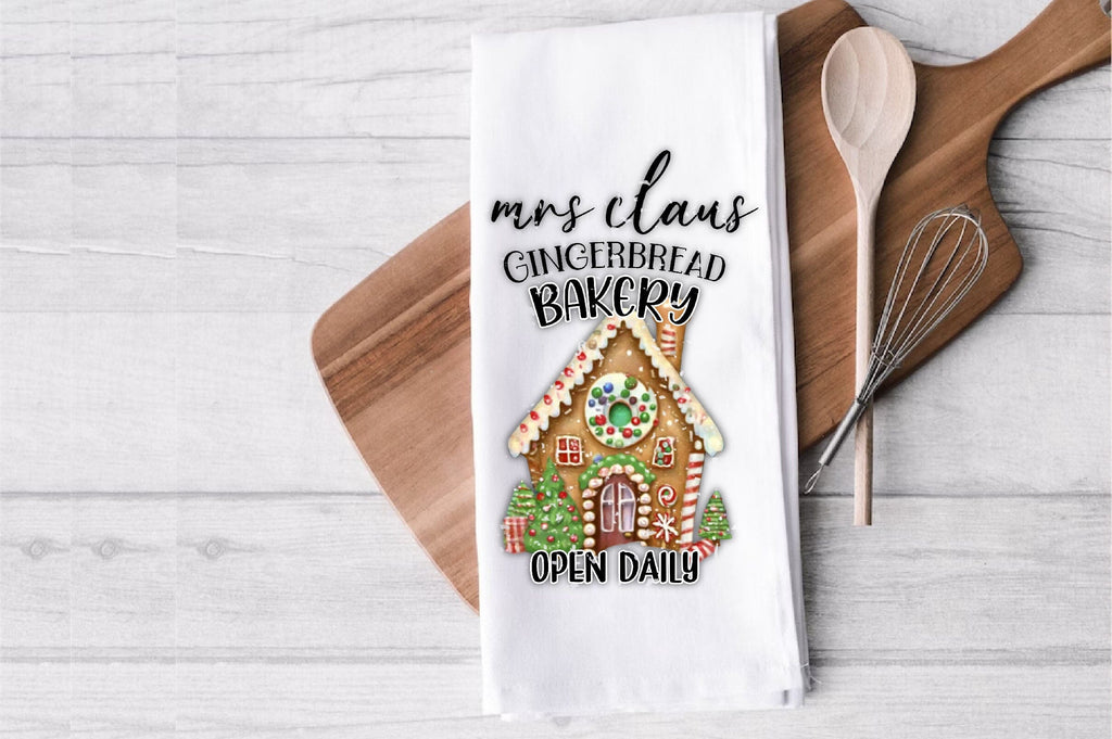 Mrs Claus Gingerbread Bakery Kitchen Towel So Fontsy