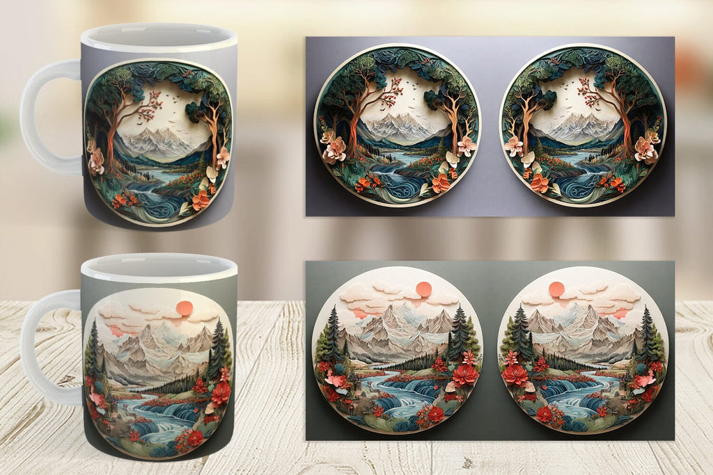Mug Wrap 3D Landscape Mountain Tree - So Fontsy