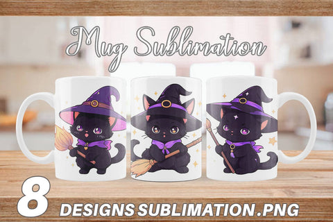 Mug Wrap Cute Witchy Cat Halloween Sublimation artnoy 
