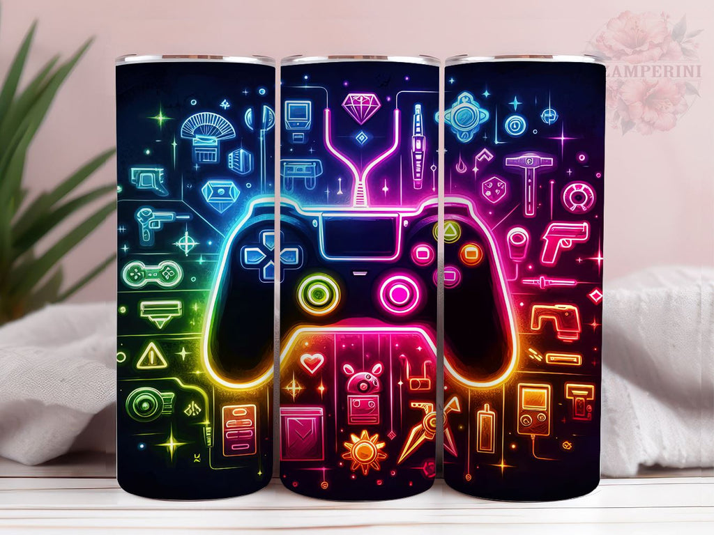 Neon Gamer Controller 20oz Tumbler Wrap PNG, Video Gaming Tumbler Png ...