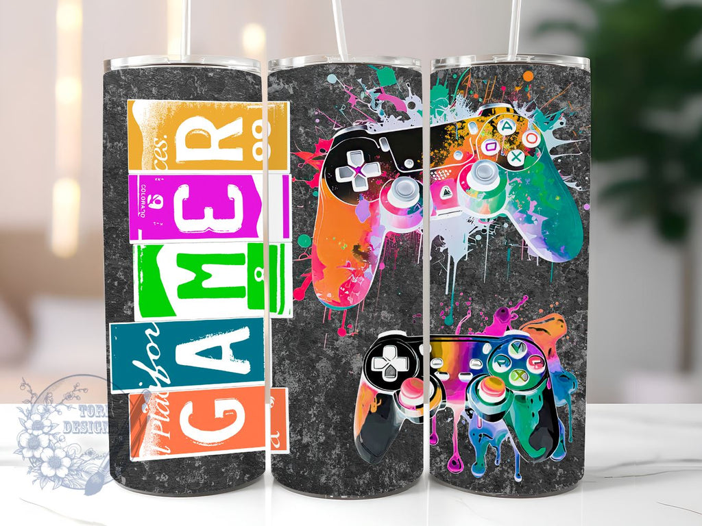 Neon Video Game Controller 20 oz Skinny Tumbler, Game Tumbler Png ...