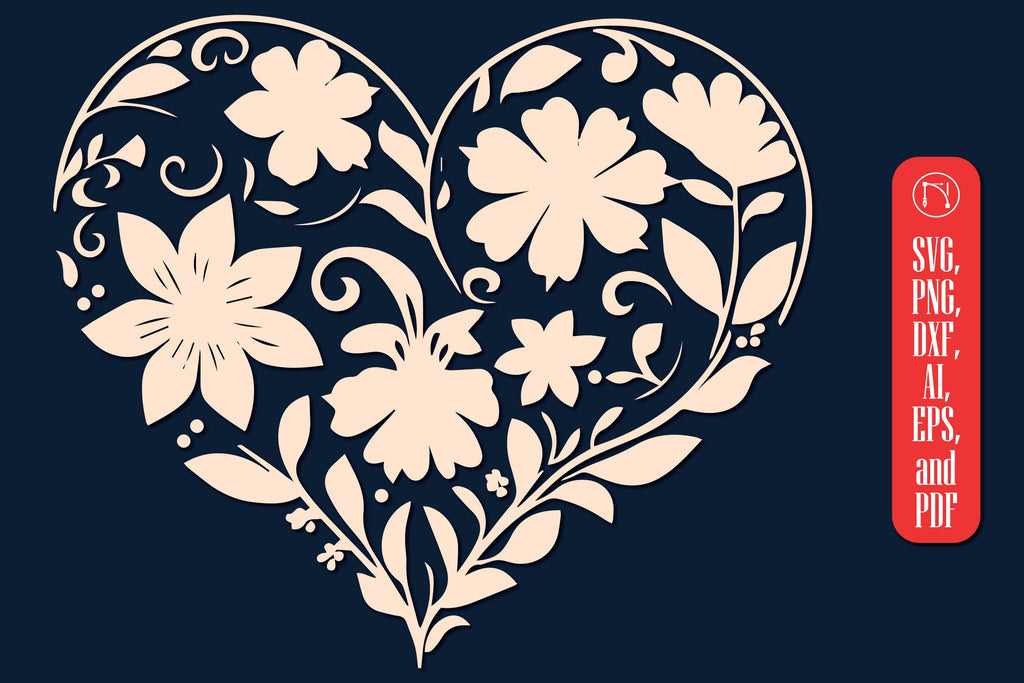 Paper Cut Floral Flower Heart SVG - So Fontsy