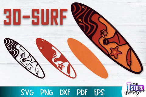 Paper Surf Bundle | 3D Surf Design | Summer Design | Paper Cut Files SVG The T Store Design 