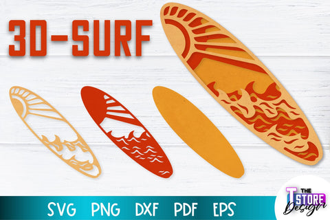 Paper Surf Bundle | 3D Surf Design | Summer Design | Paper Cut Files SVG The T Store Design 