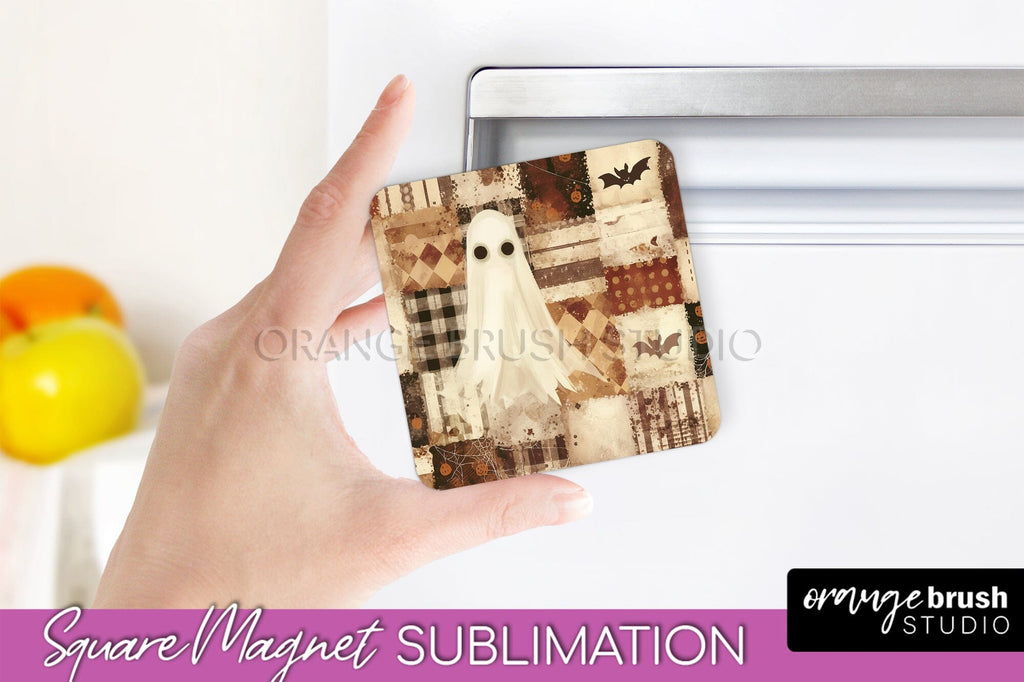 Patchwork Halloween Magnet Sublimation - Ghost Magnet PNG - So Fontsy