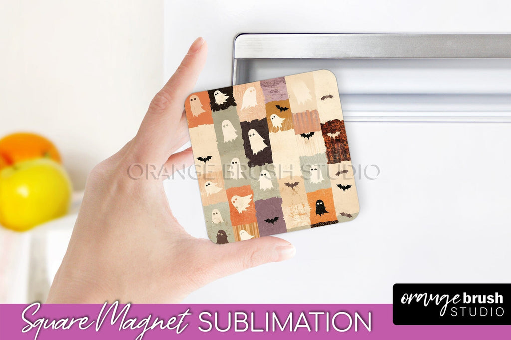 Patchwork Halloween Magnet Sublimation - Ghost Magnet PNG - So Fontsy