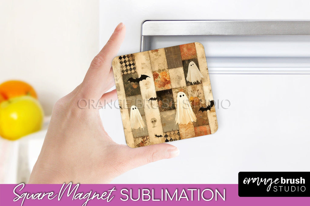 Patchwork Halloween Magnet Sublimation - Ghost Magnet PNG - So Fontsy