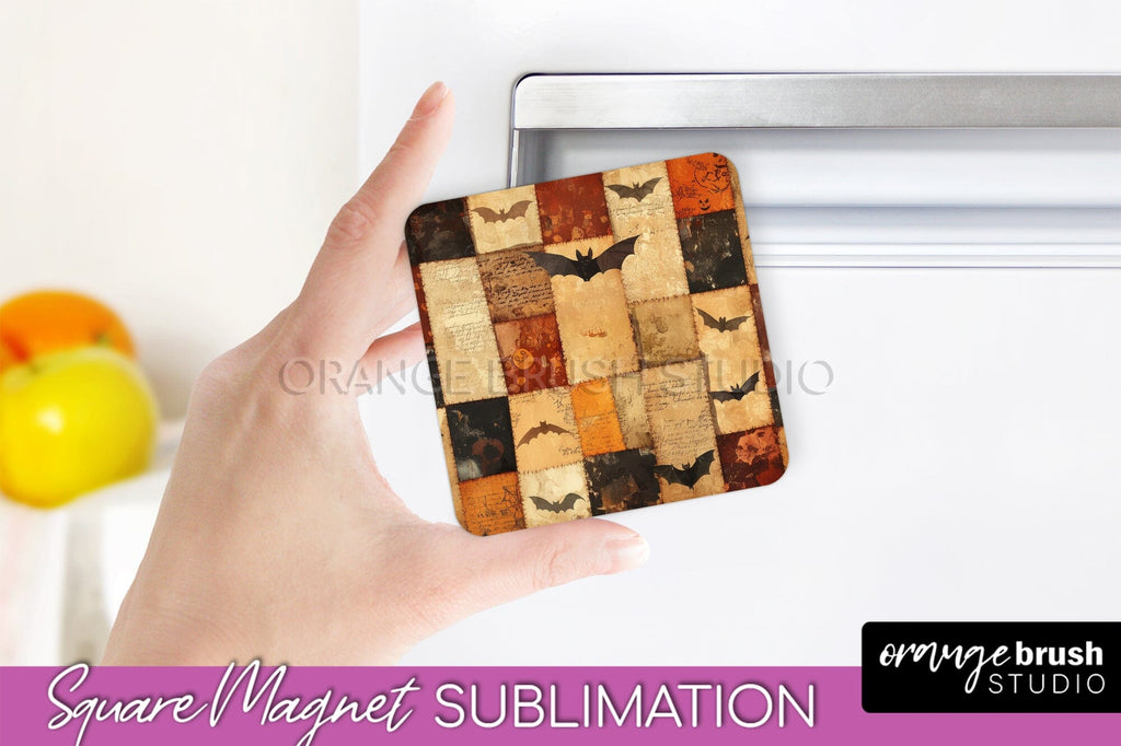 Patchwork Halloween Magnet Sublimation - Ghost Magnet PNG - So Fontsy