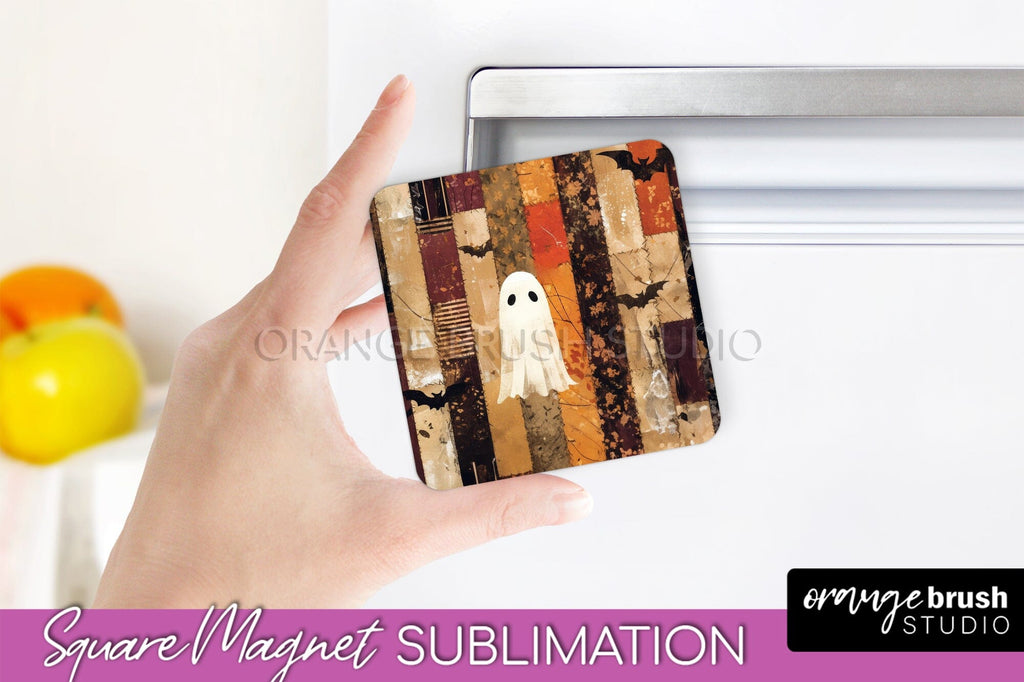 Patchwork Halloween Magnet Sublimation - Ghost Magnet PNG - So Fontsy