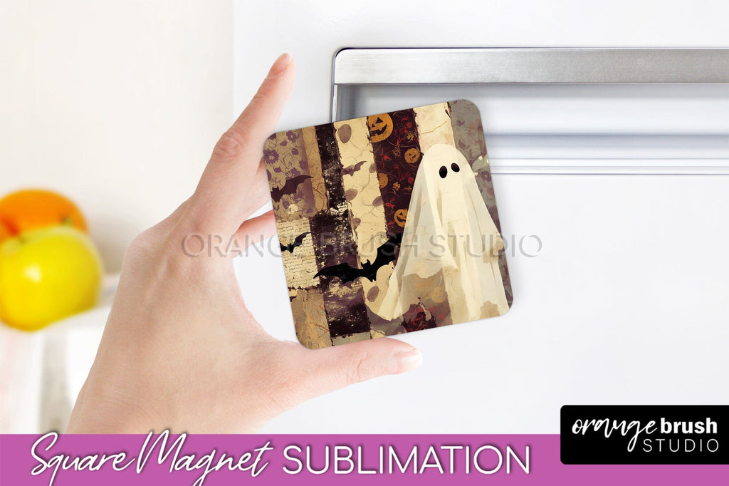 Patchwork Halloween Magnet Sublimation - Ghost Magnet PNG - So Fontsy