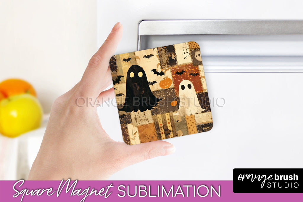 Patchwork Halloween Magnet Sublimation - Ghost Magnet PNG - So Fontsy
