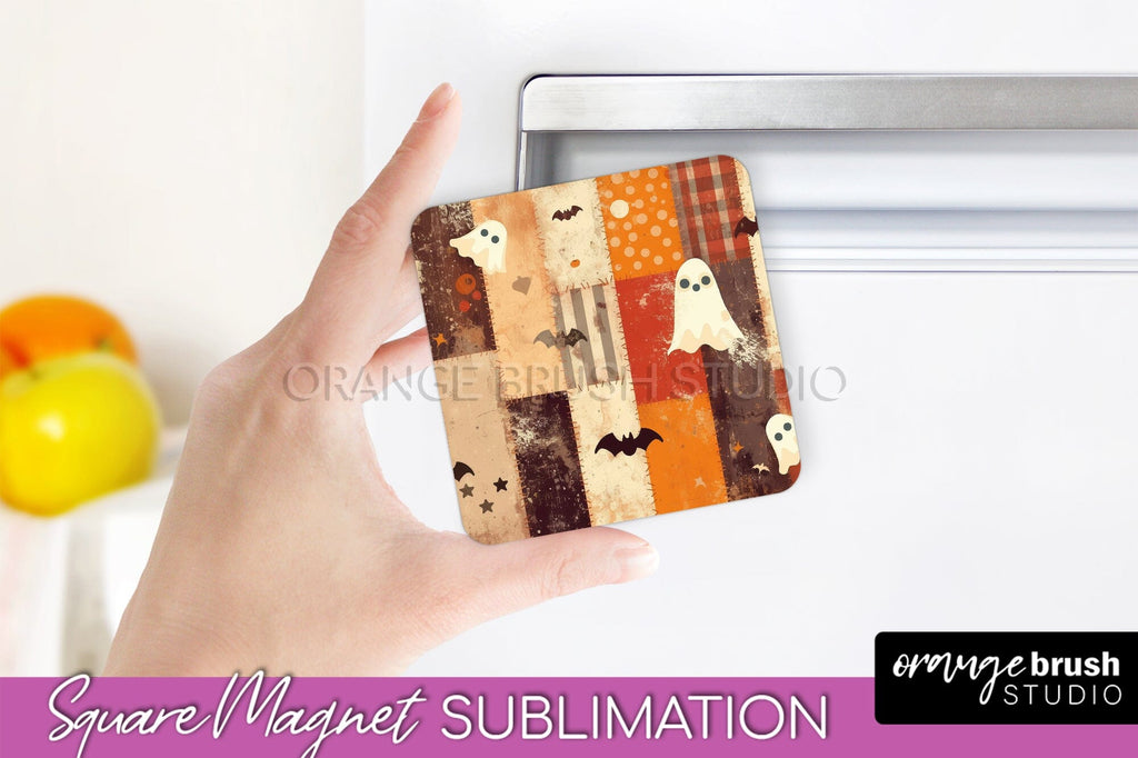 Patchwork Halloween Magnet Sublimation - Ghost Magnet PNG - So Fontsy