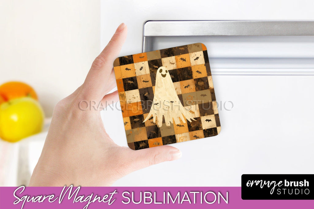 Patchwork Halloween Magnet Sublimation - Ghost Magnet PNG - So Fontsy