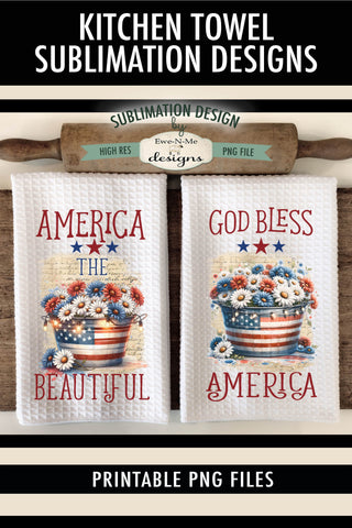 Patriotic Flowers in Wash Tub with Fairy Lights - Sublimation Dish Towel Designs Sublimation Ewe-N-Me Designs 