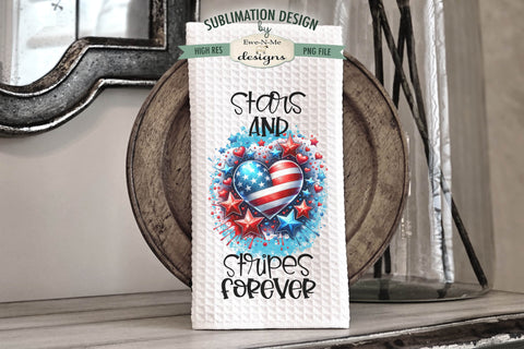 Patriotic Hearts and Stars - July 4th Sublimation Dish Towel Designs Sublimation Ewe-N-Me Designs 
