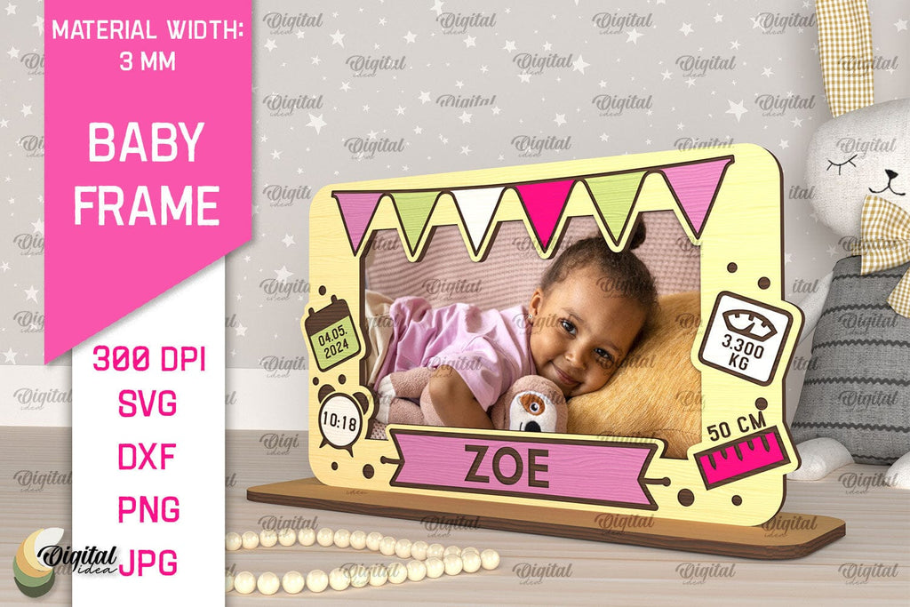 Personalized Baby Photo Frame Laser Cut. Kids Frame SVG - So Fontsy