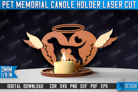 Pet Memorial Candle Holder Laser Cut Bundle | 3D Candle Memorial Holder Design SVG Fly Design 