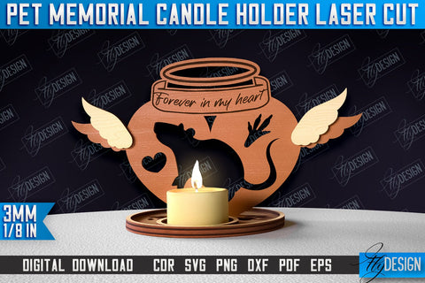 Pet Memorial Candle Holder Laser Cut Bundle | 3D Candle Memorial Holder Design SVG Fly Design 