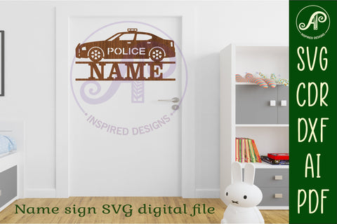 Police car name sign svg laser cut template SVG APInspireddesigns 