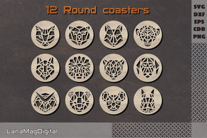 Polygon Animal coasters svg Round Geometric coasters dxf SVG LanaMagDigital 
