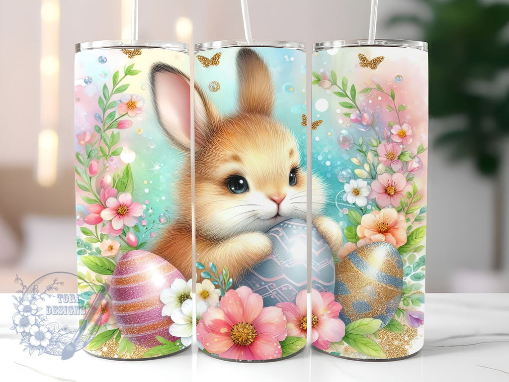 Pretty Easter Bunny 20 oz Skinny Tumbler Sublimation Design, Happy ...