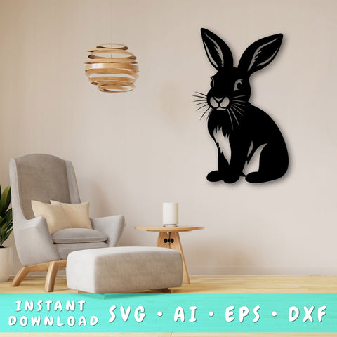 Rabbit Laser SVG Cut File, Rabbit Glowforge File, Rabbit DXF, Rabbit Wall Art SVG SVG HappyDesignStudio 