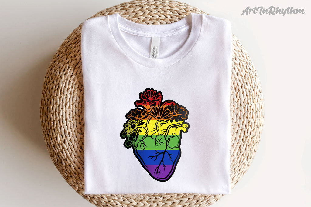 Rainbow Floral Heart Svg, Gay Pride Svg, Gay Svg, LGBTQ Svg - So Fontsy