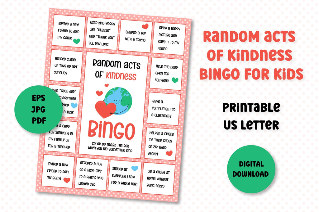 Random Acts of Kindness Bingo for Kids Printable PDF JPG | Activity ...