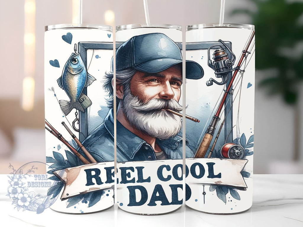 Reel Cool Dad 20oz Skinny Tumbler, Funny Dad Quotes Tumbler Png ...