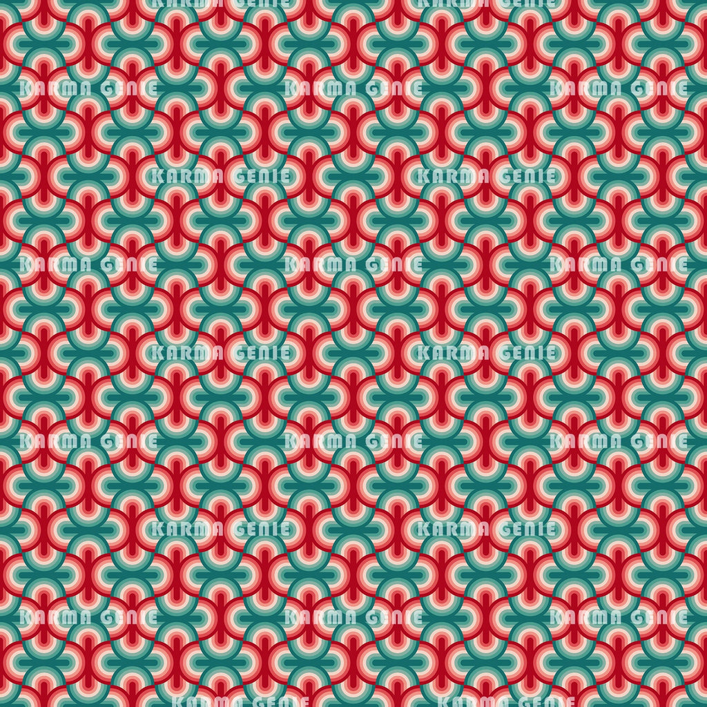 Retro 1970s Style Red And Green Mid Century Pattern Digital Paper - So ...