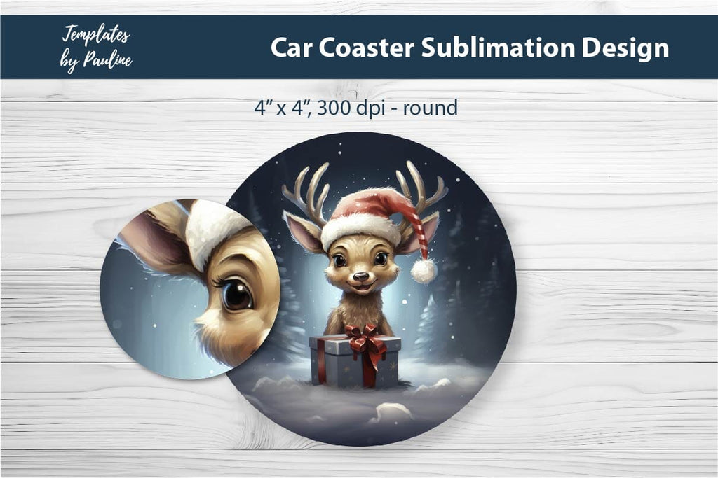 Retro Christmas Deer Car Coaster Sublimation Design - So Fontsy