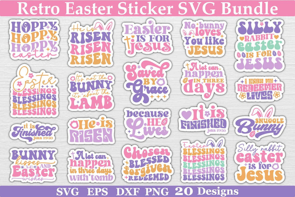 Retro Easter Sticker SVG Bundle - So Fontsy
